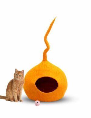 Handmade Orange Felt Cat Cave