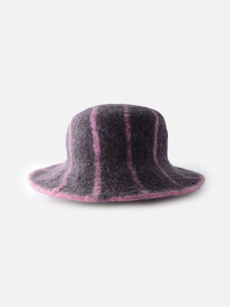 Pink Lined Gray Felt Hat