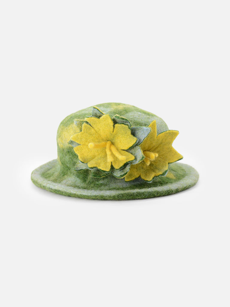 Green Hat with Yellow Flower