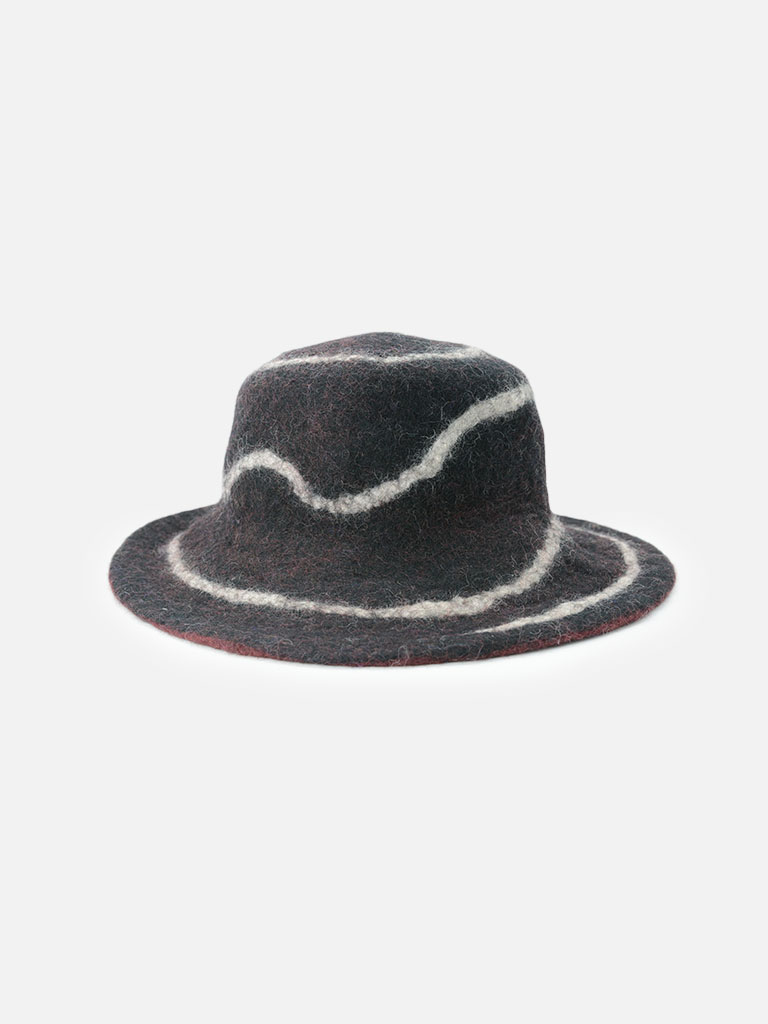 Black Felt Hat with White Spiral Stripes