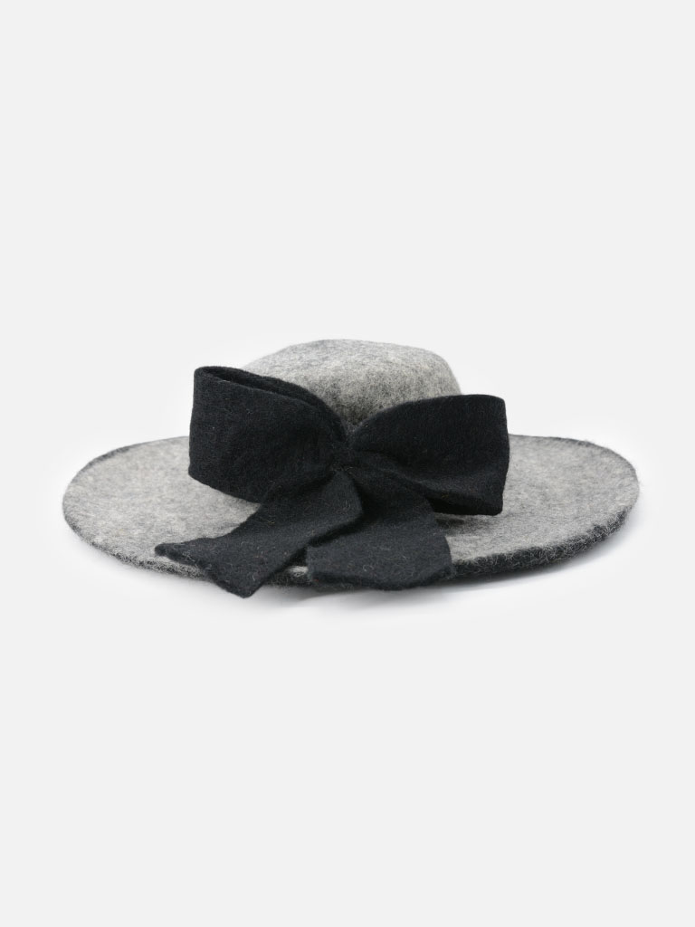 Gray Hat with Black Bow Tie