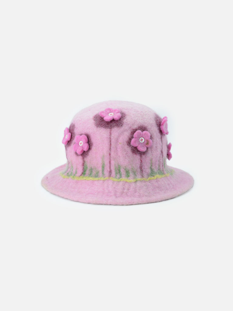 Pink Flower Design Felt Hat