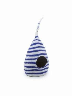 white with blue stripe felt wool cat bed