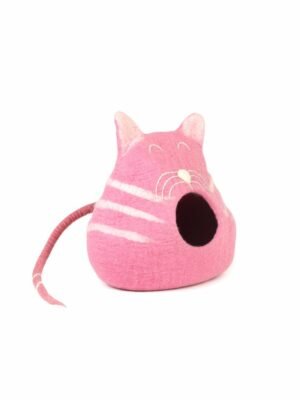 pink felt cat bed with tail