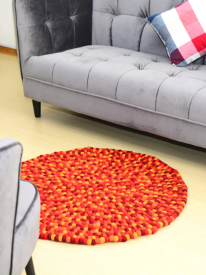 red tone felt wool ball rug