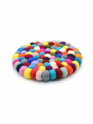 round multicolor felt ball trivets