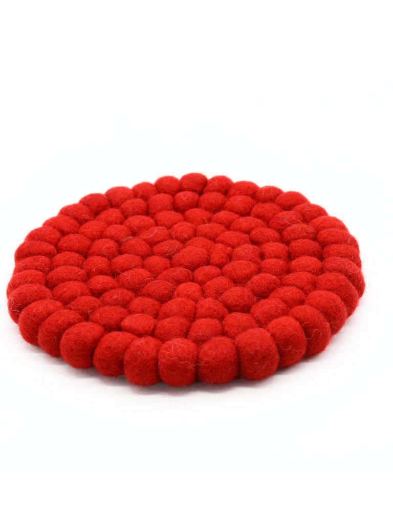 red handmade felt wool hot pad for kitchen décor
