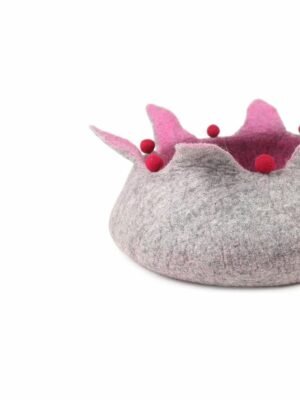 handmade felt wool cat bed in natural grey