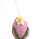 Easter Pink Felt Egg with Flower | Set of 10