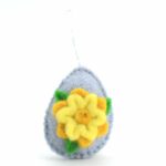 Easter Gray Felted Egg with Flower | Set of 10