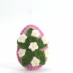 Easter Pink Felt Egg with Green Leaves | Set of 10