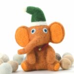 Orange Felted Elephant Toys with Hat | Set Of 10