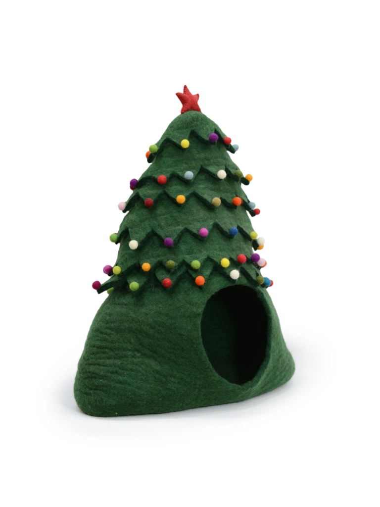 wool felt Christmas tree cat cave