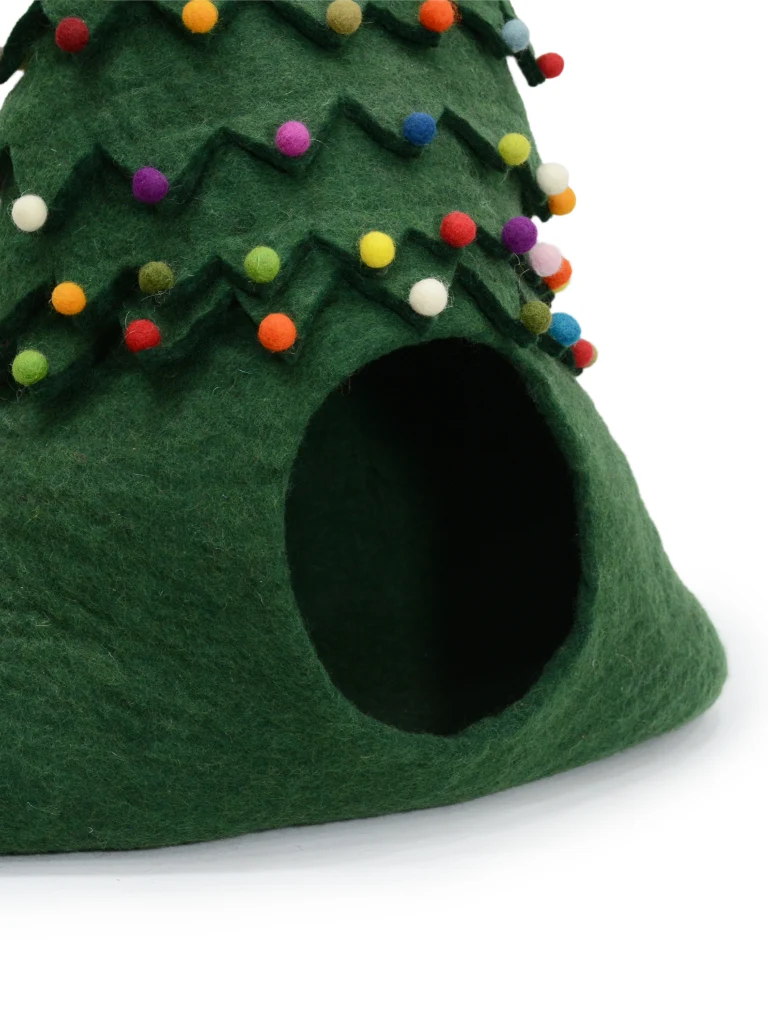 wool felted Christmas tree cat cave