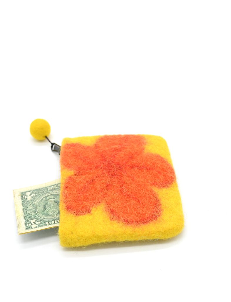 wool felt coin purse in color yellow