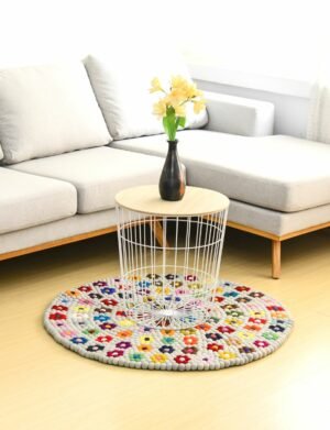 floral wool felted ball rug