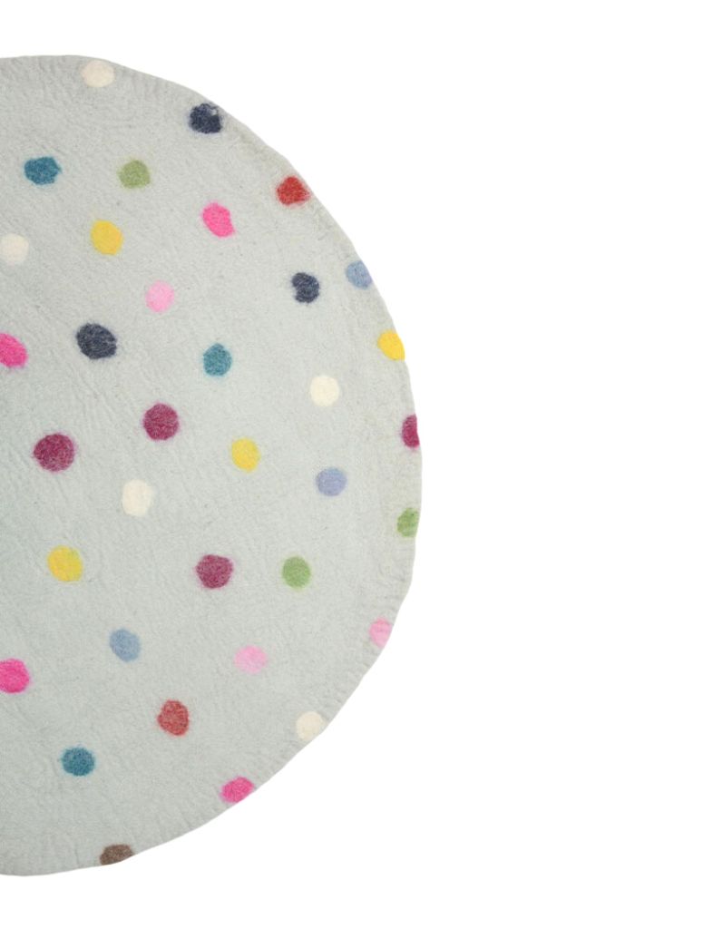 gray polka doted felt mat handmade
