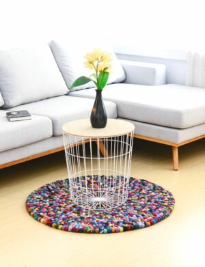 handmade round felt wool area rug in multicolor