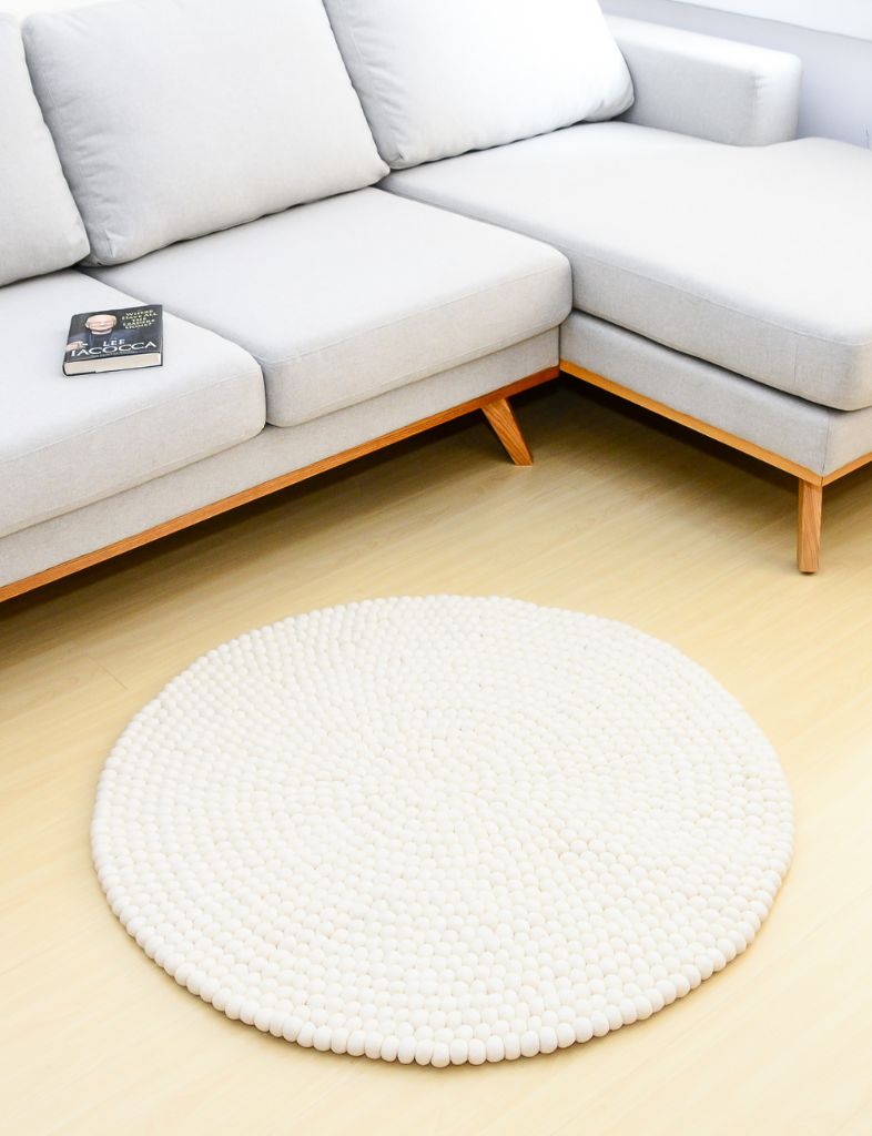 round white handmade wool felt ball rug