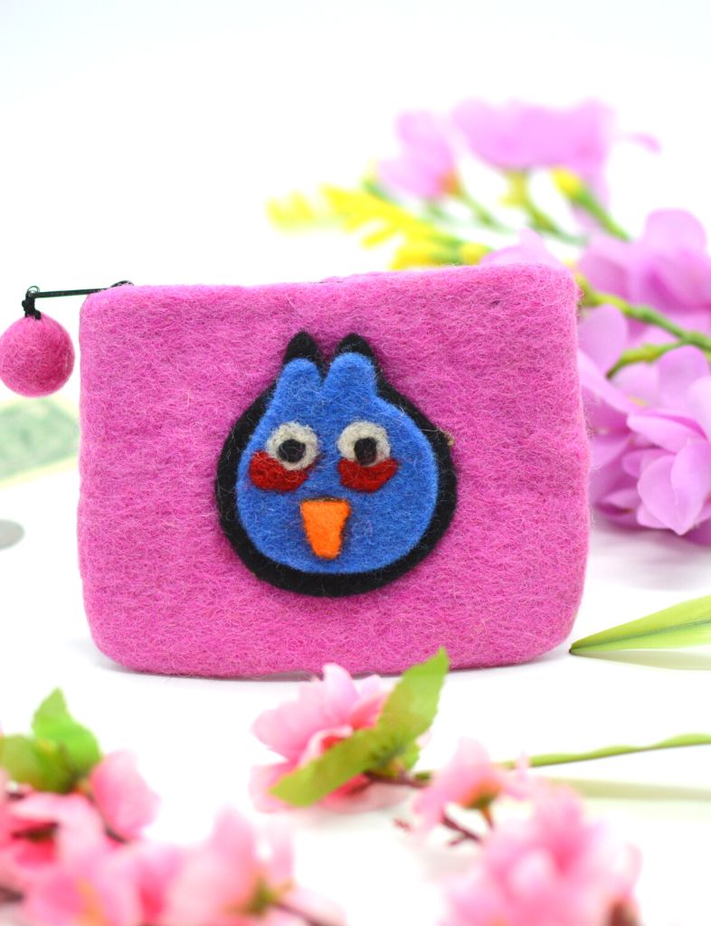 handmade wool felt pink angry bird hand purse.jpg