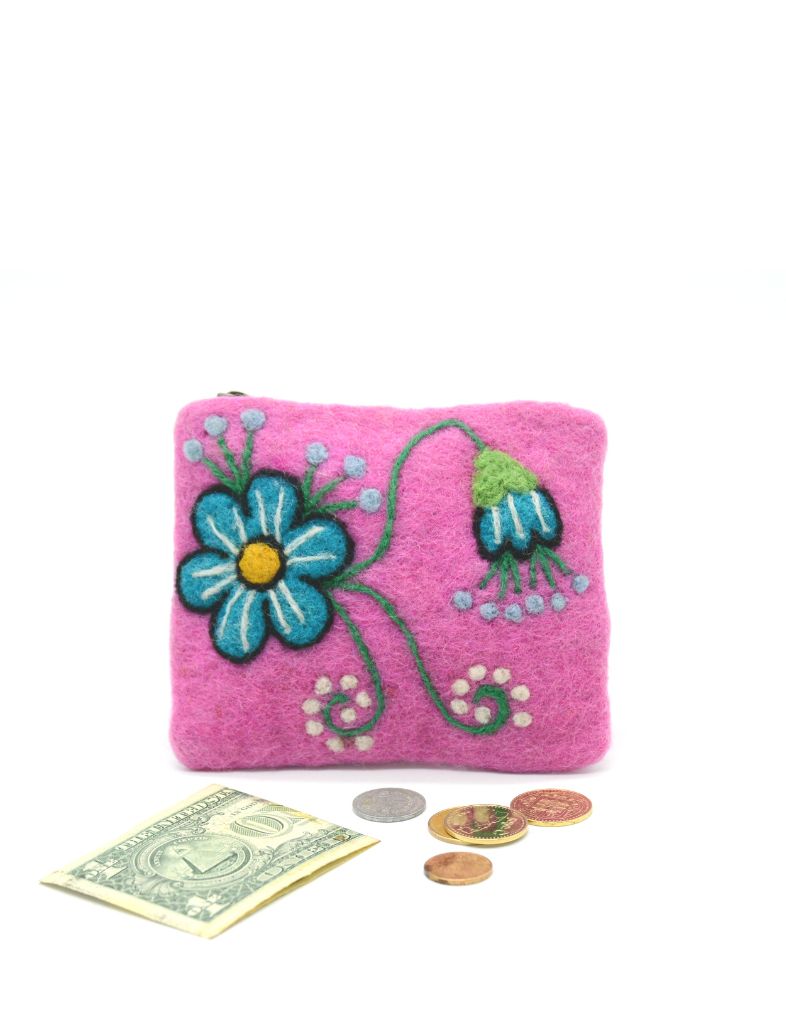 handmade wool felt pink purse