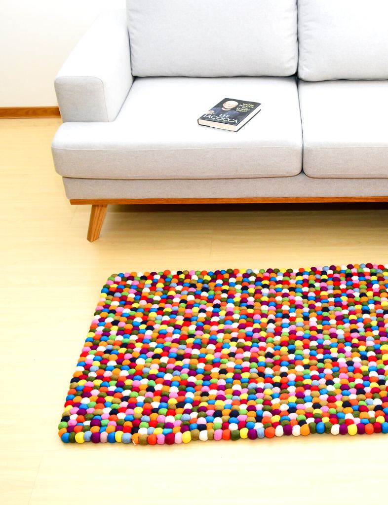 felt ball multicolor rug in rectangular