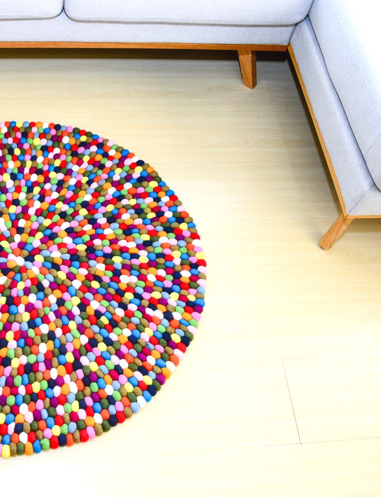round multicolor handmade felt ball rug