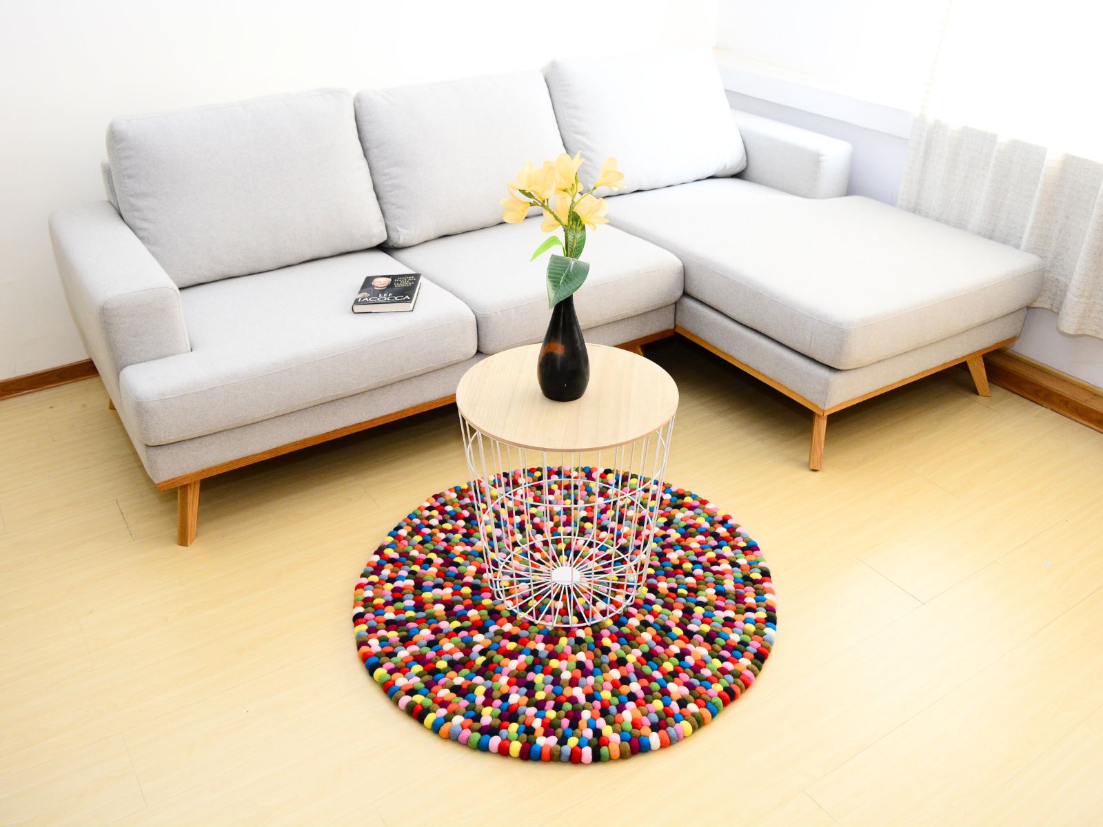 handmade multicolor felt wool ball rug for your home and office