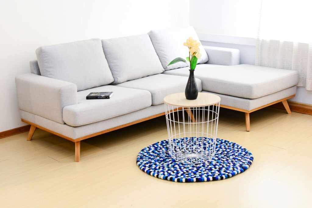 handmade blue tone felt ball rug for your home and office