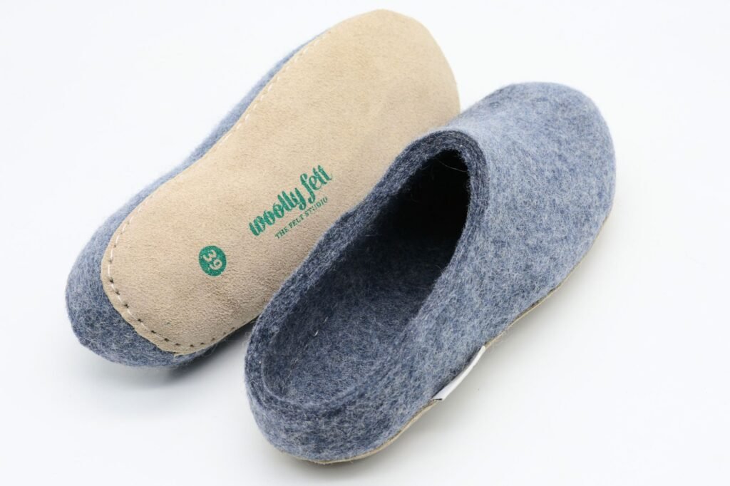 Denim-Classic-felt-Slipper-With-Leather-Sole