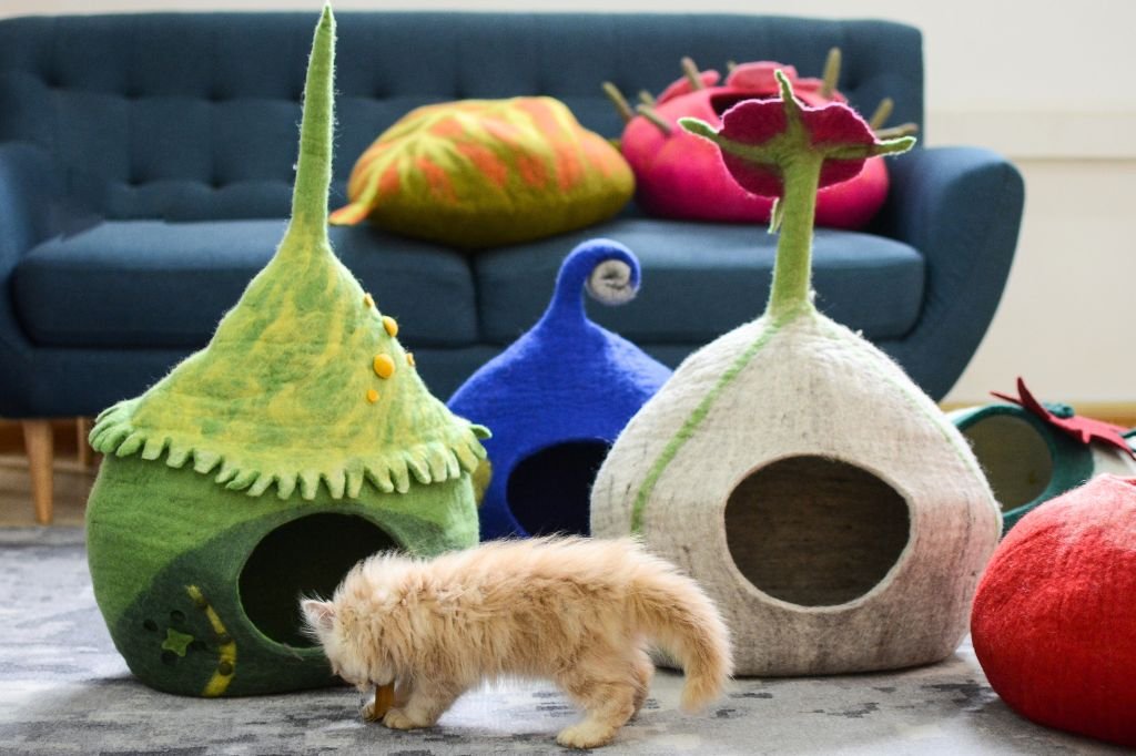 wool felt cat caves 