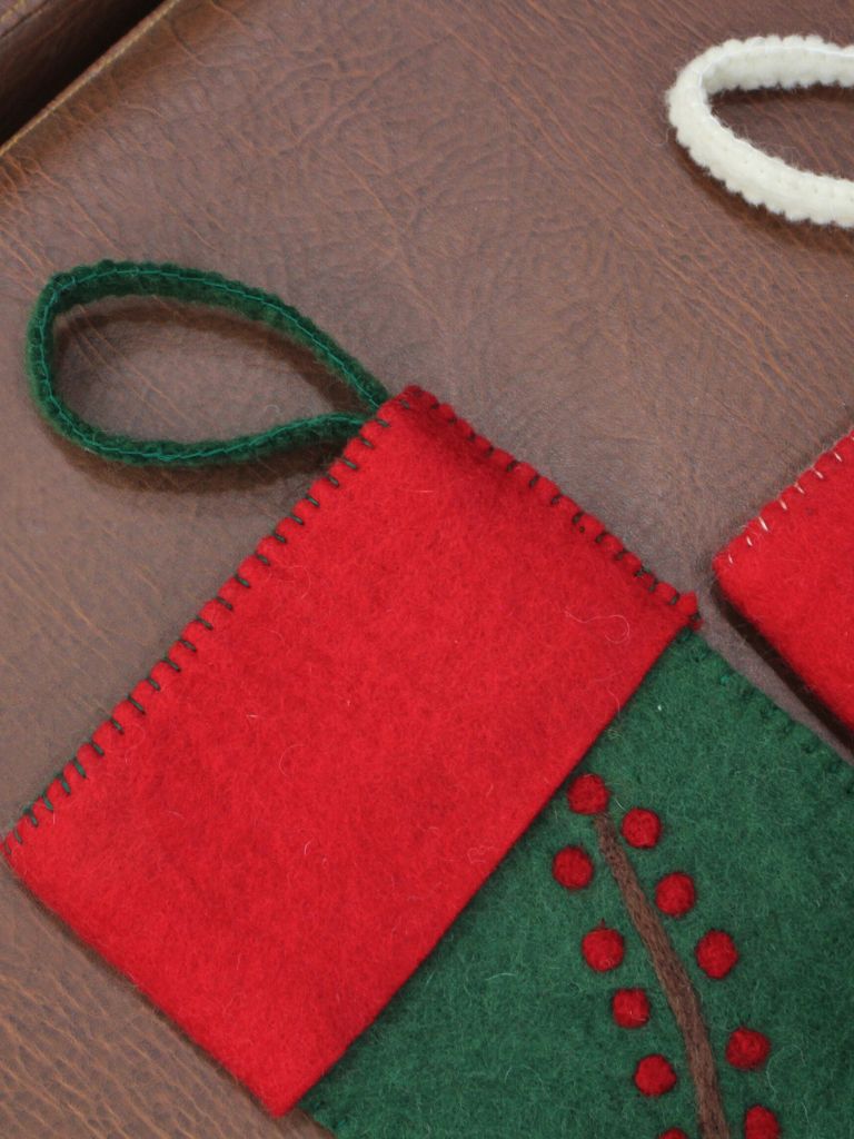 wool felt christmas stocking green and red