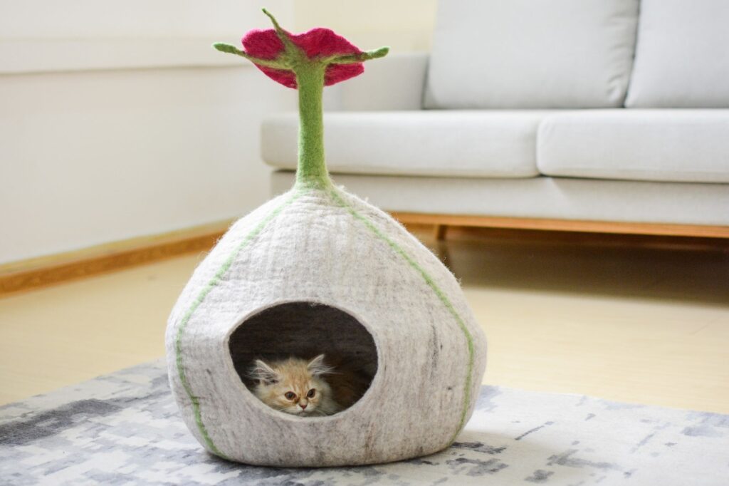 handmade felted wool cat bed 